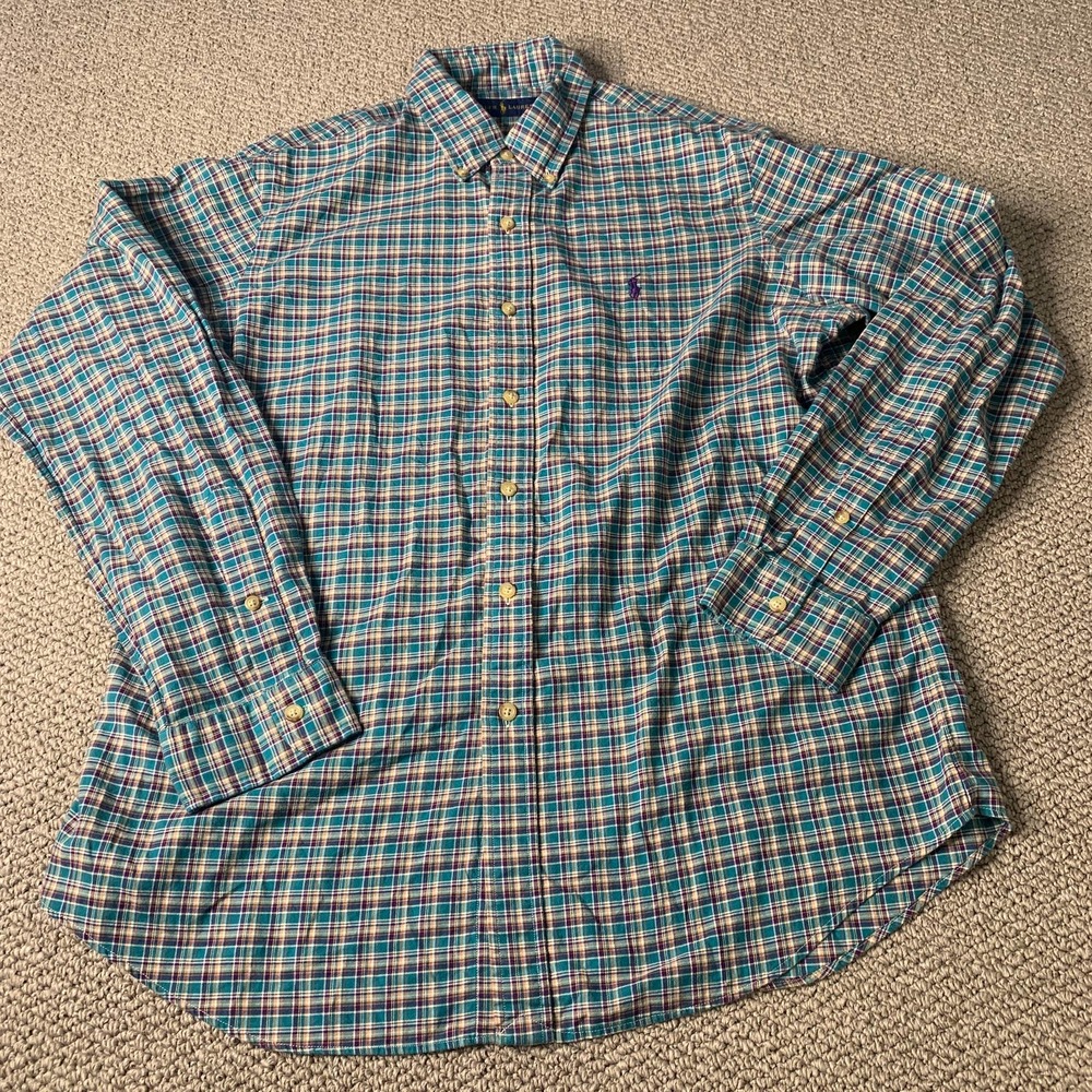 Ralph Lauren Mens Shirt Size Large Blue/Purple Plaid Long Sleeves Button Down‎